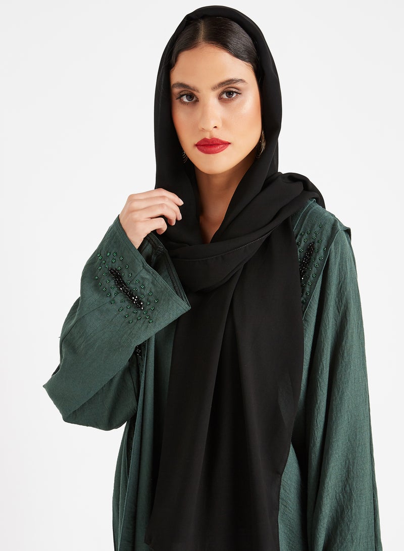 ROZA Stone Hand Work Abaya Green  - Image 3