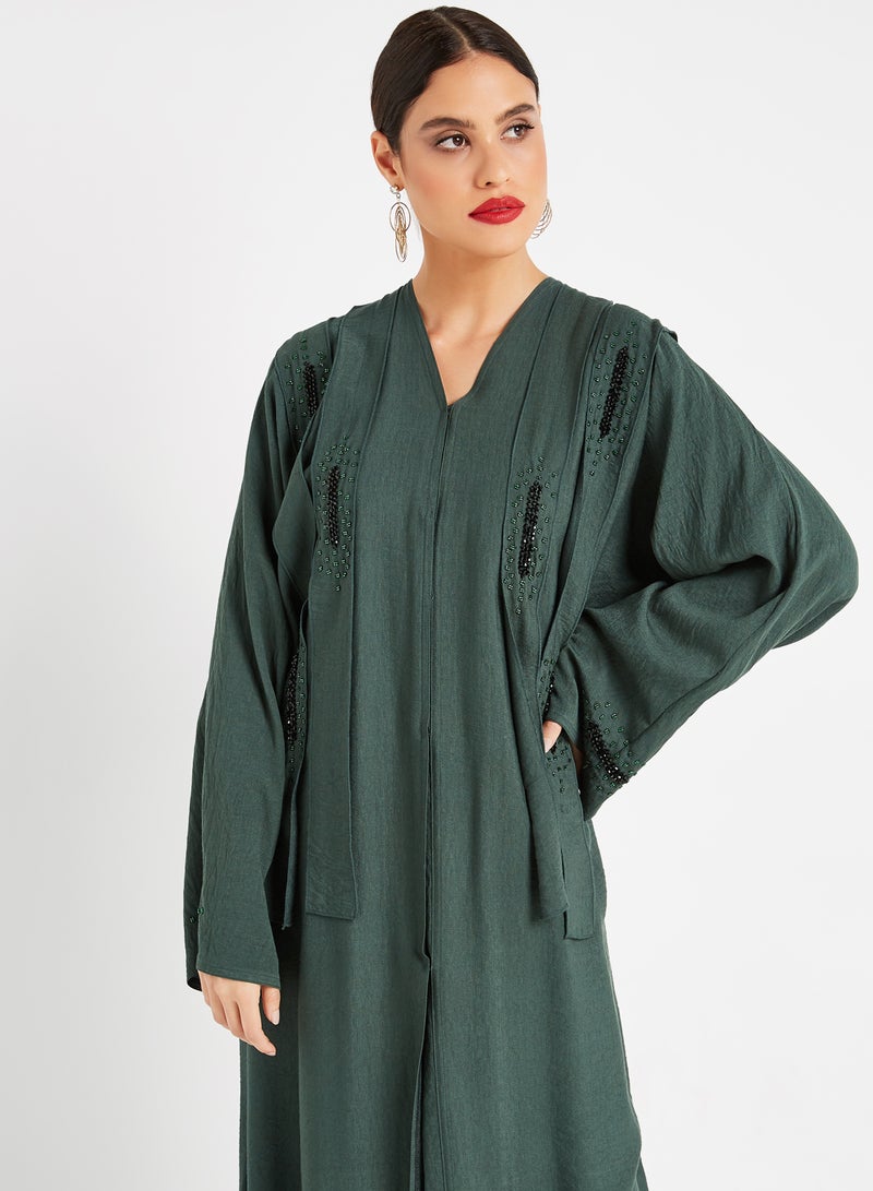 ROZA Stone Hand Work Abaya Green  - Image 4