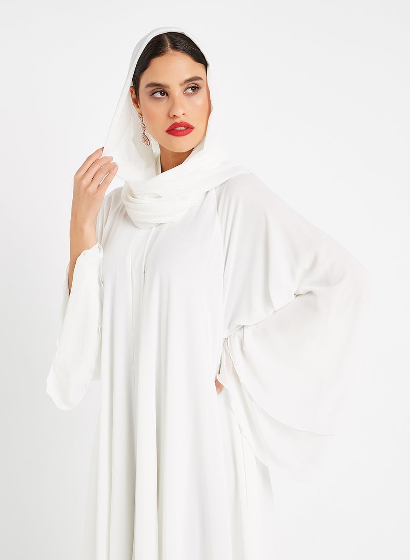 بوسني عباية بقصة واسعة بنمط الشمسية أوف وايت  - Image 3