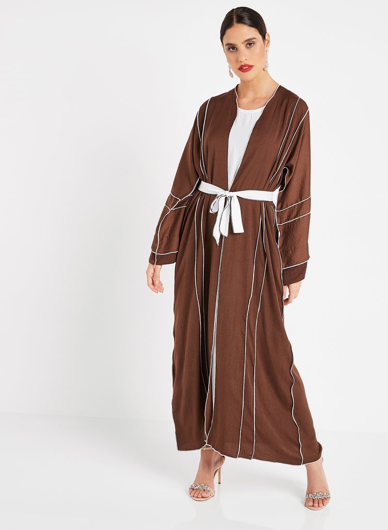 ROZA Inner Top With Piping Detailed Abaya Brown - Image 1