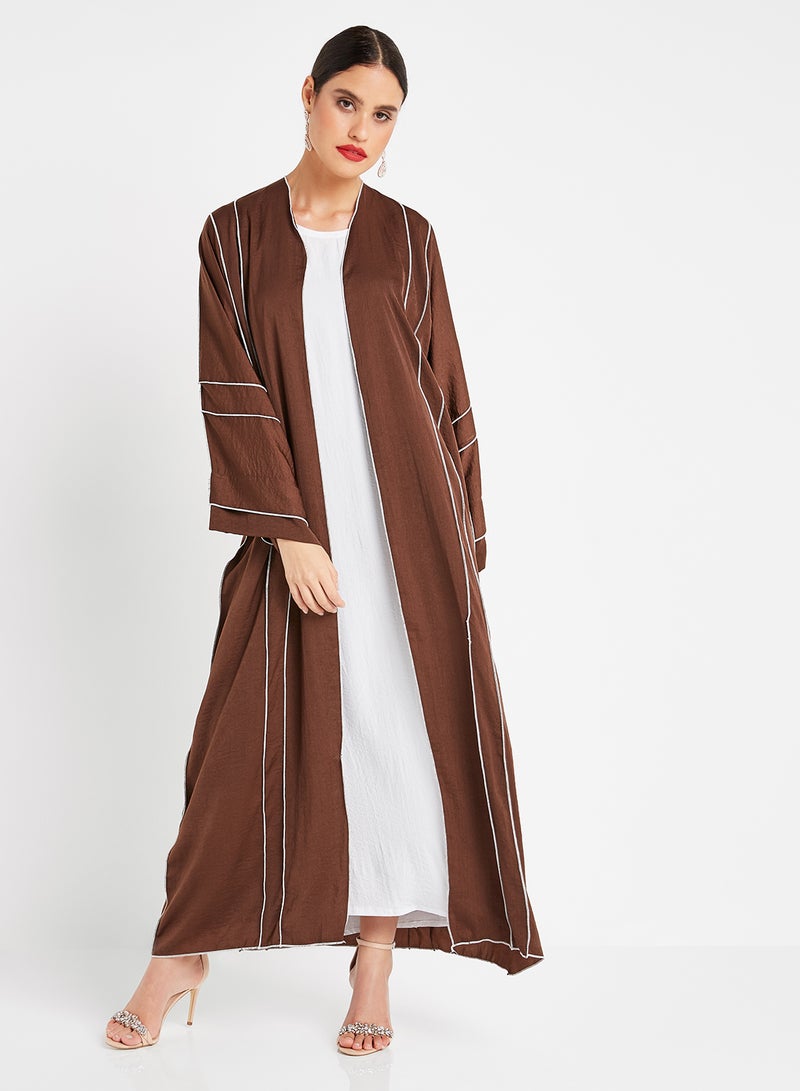 ROZA Inner Top With Piping Detailed Abaya Brown - Image 2