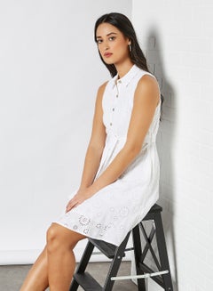 Schiffli Shirt Dress White