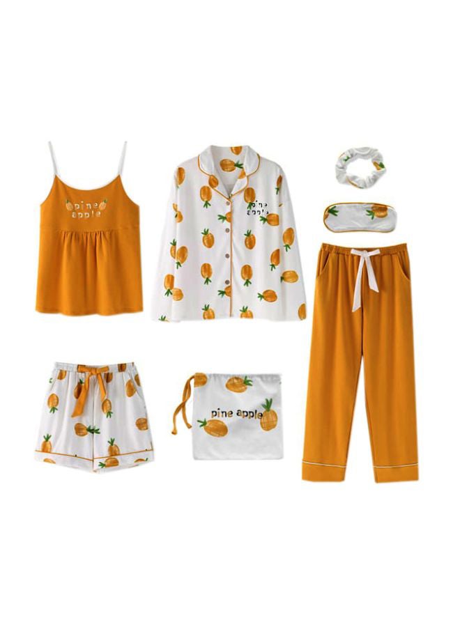 Beauenty 7-Piece Pineapple Printed Pyjama Set Yellow/White/Green  - Image 1