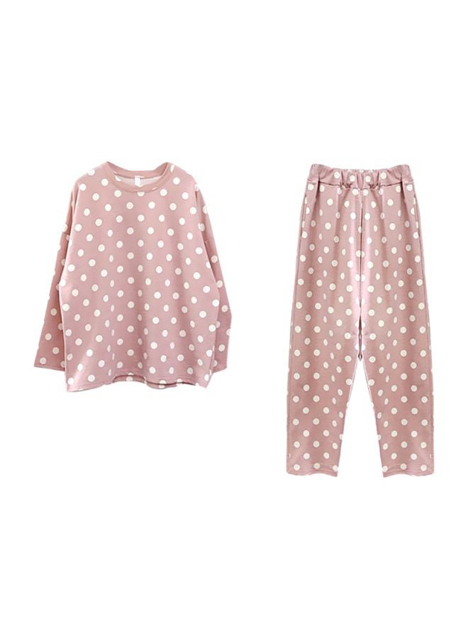 Beauenty 2-Piece Casual Polka Dotted Pyjamas Set Pink/White  - Image 1