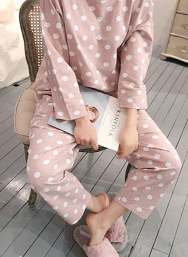 Beauenty 2-Piece Casual Polka Dotted Pyjamas Set Pink/White  - Image 2
