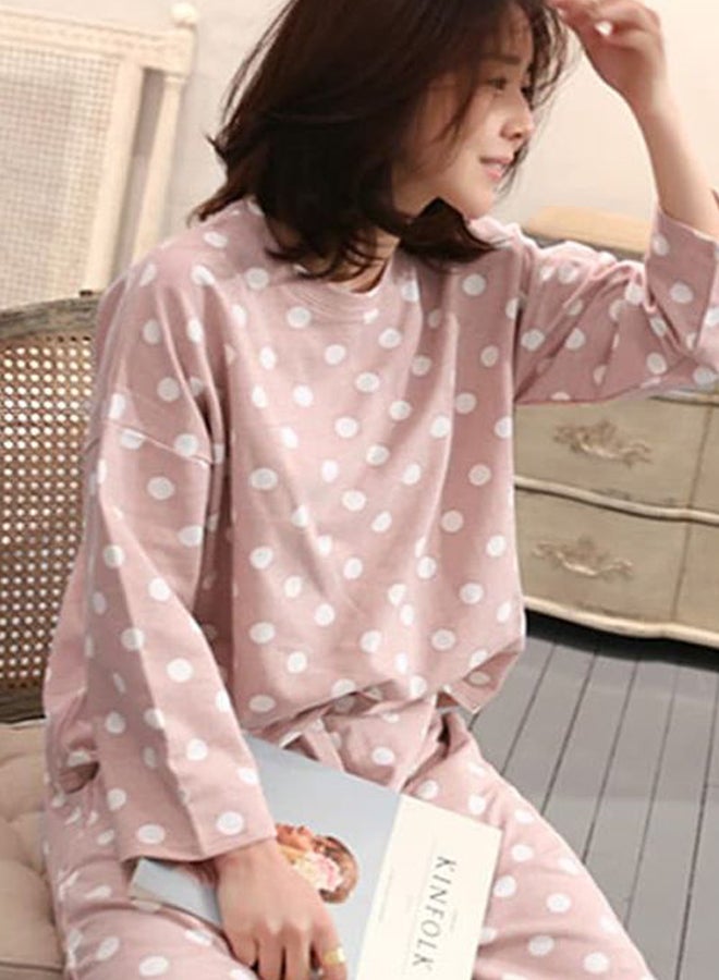 Beauenty 2-Piece Casual Polka Dotted Pyjamas Set Pink/White  - Image 4