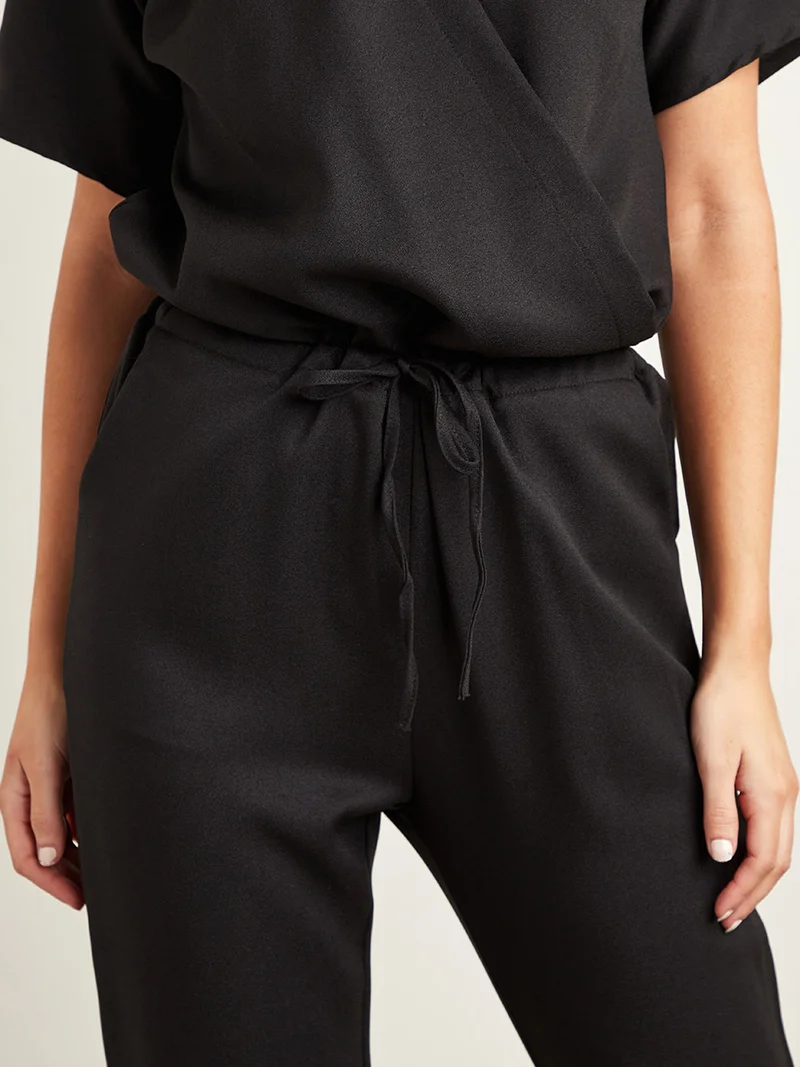 Closet By Styli Plain V-Neck Tapered Jumpsuit Black