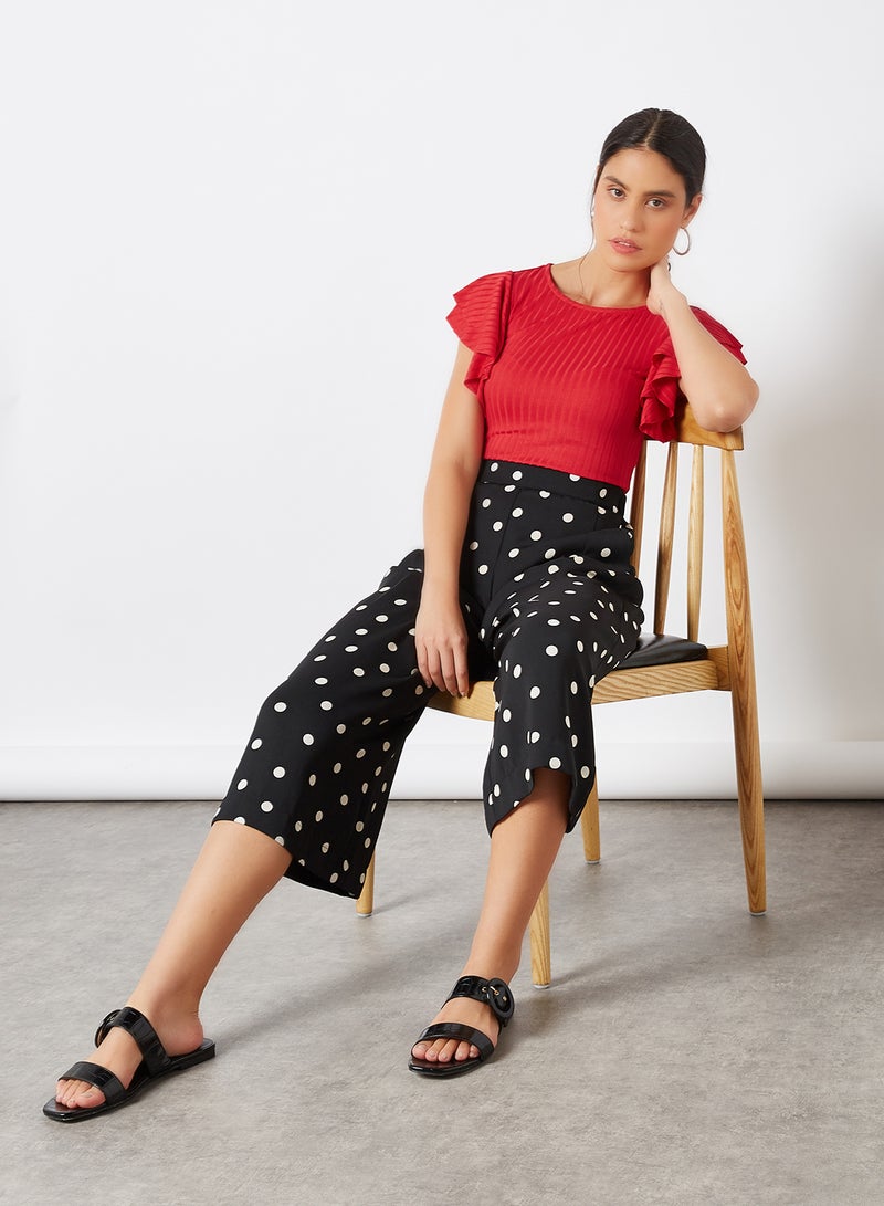 CODE BY LIFESTYLE - Polka Dot Wide Leg Pants Black - Image 1