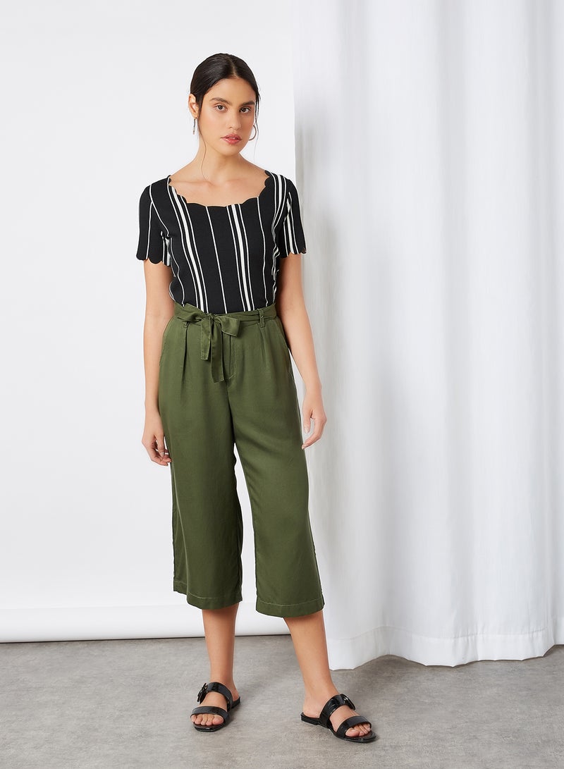CODE BY LIFESTYLE - Scalloped Neck Striped Top Black - Image 1