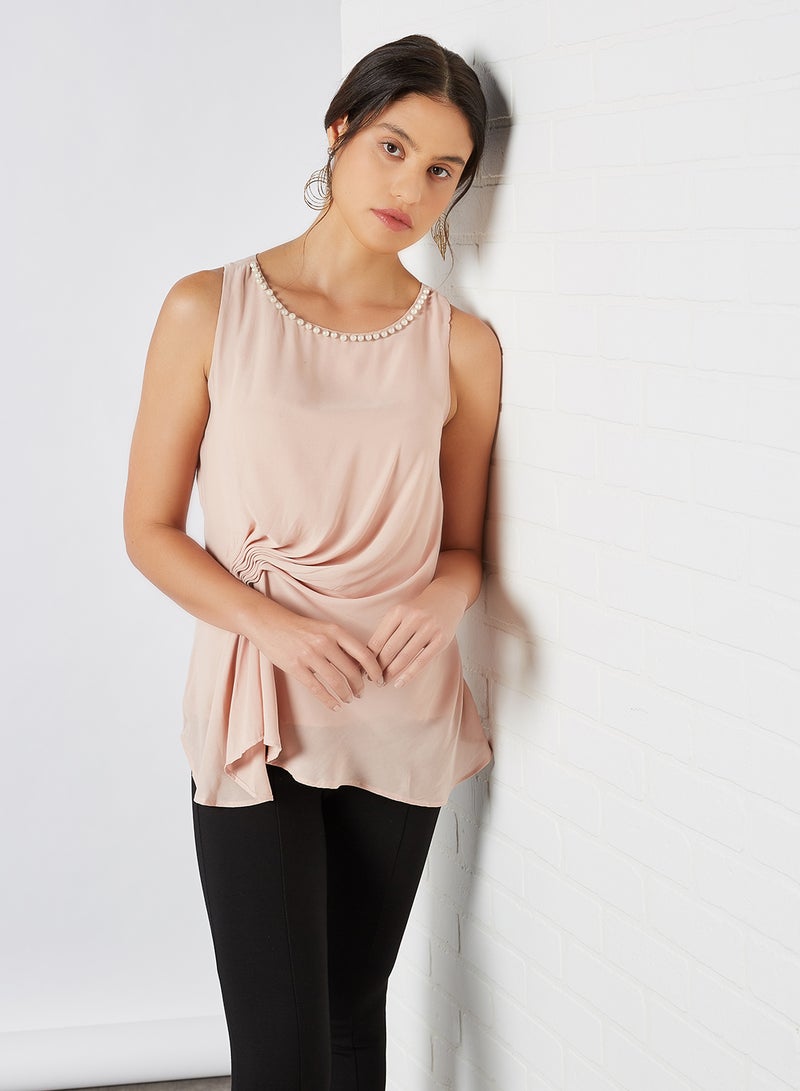 CODE BY LIFESTYLE - Gathered Detail Sleeveless Top Beige - Image 1