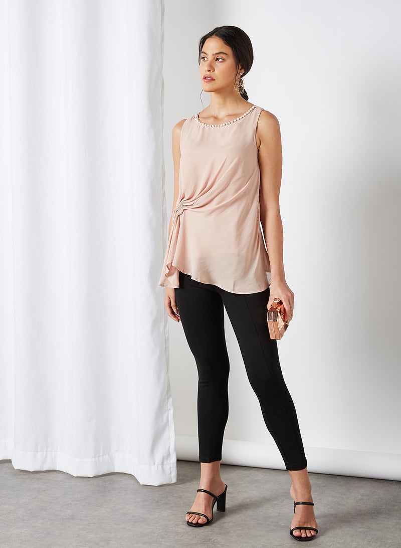CODE BY LIFESTYLE - Gathered Detail Sleeveless Top Beige - Image 1