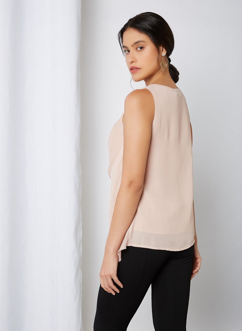 CODE BY LIFESTYLE - Gathered Detail Sleeveless Top Beige - Image 1