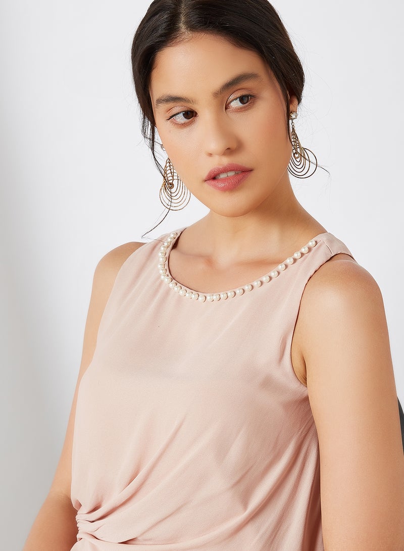 CODE BY LIFESTYLE - Gathered Detail Sleeveless Top Beige - Image 1