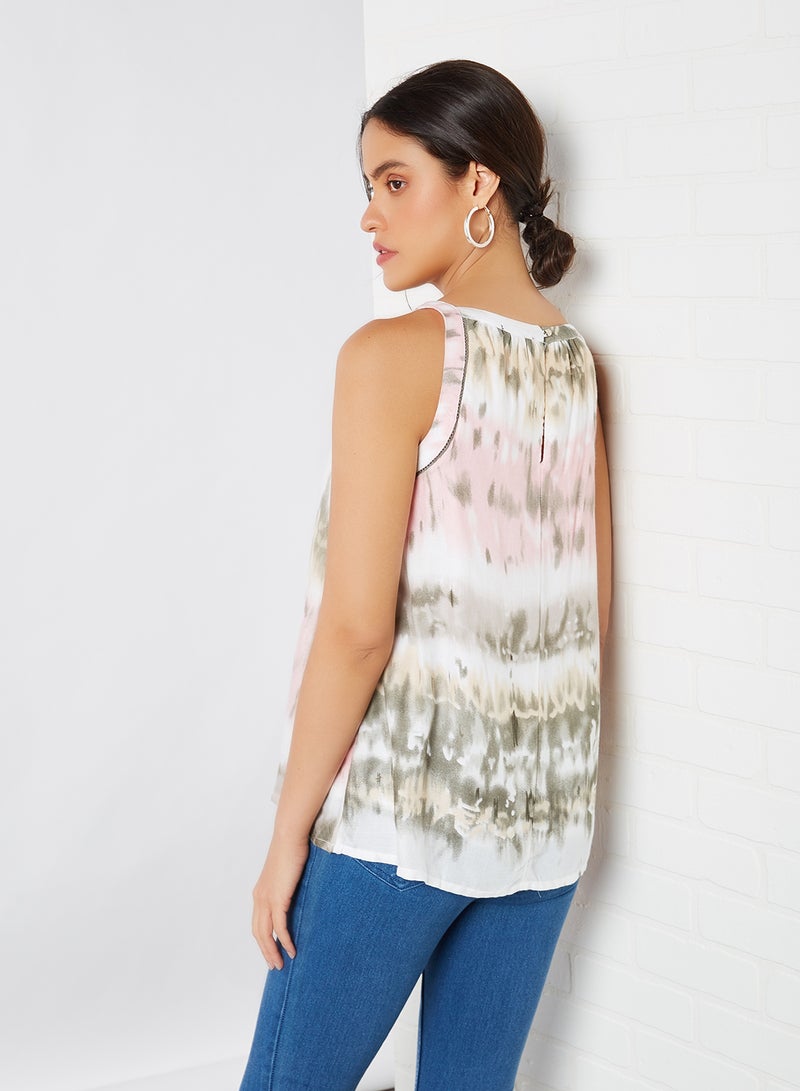 CODE BY LIFESTYLE Tie Dye Printed Sleeveless Top Pink  - Image 2