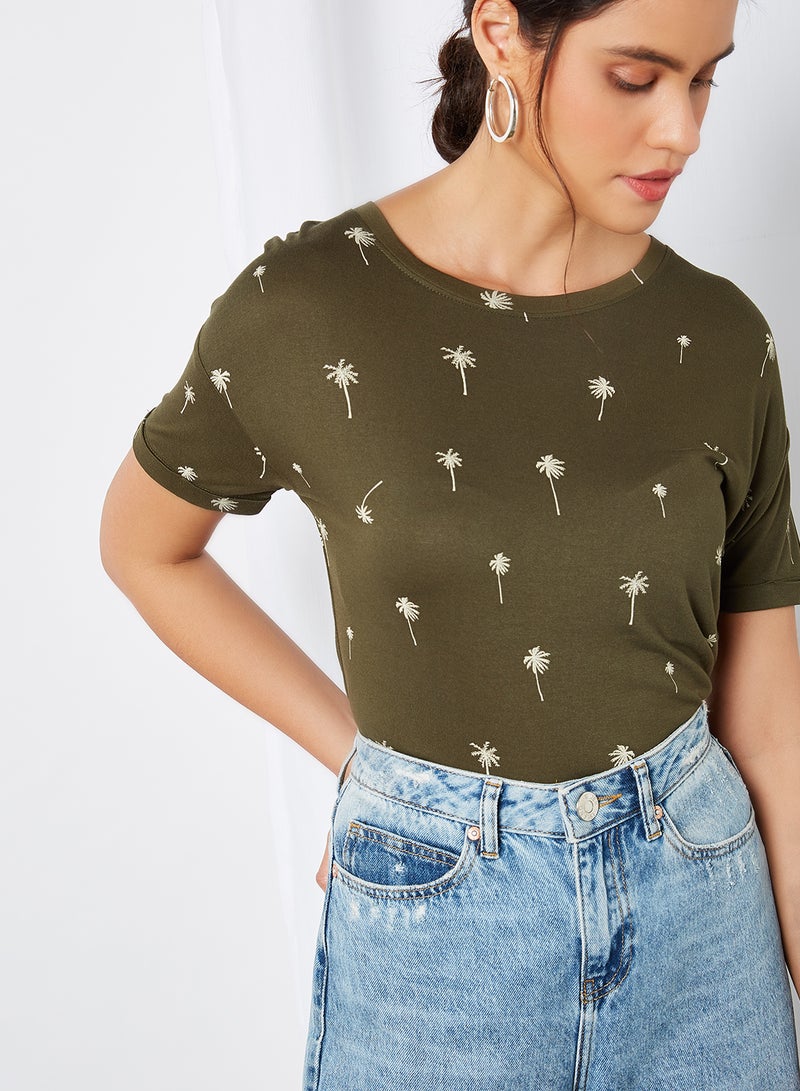 Palm Tree Print T-Shirt Olive - v1603474578/N40490902V_1