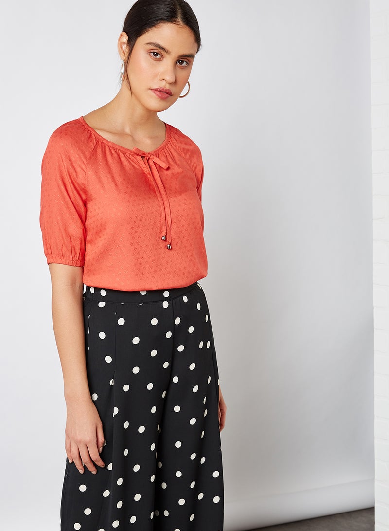 FAME FOREVER Tie-Up Neck Dobby Top Coral  - Image 1