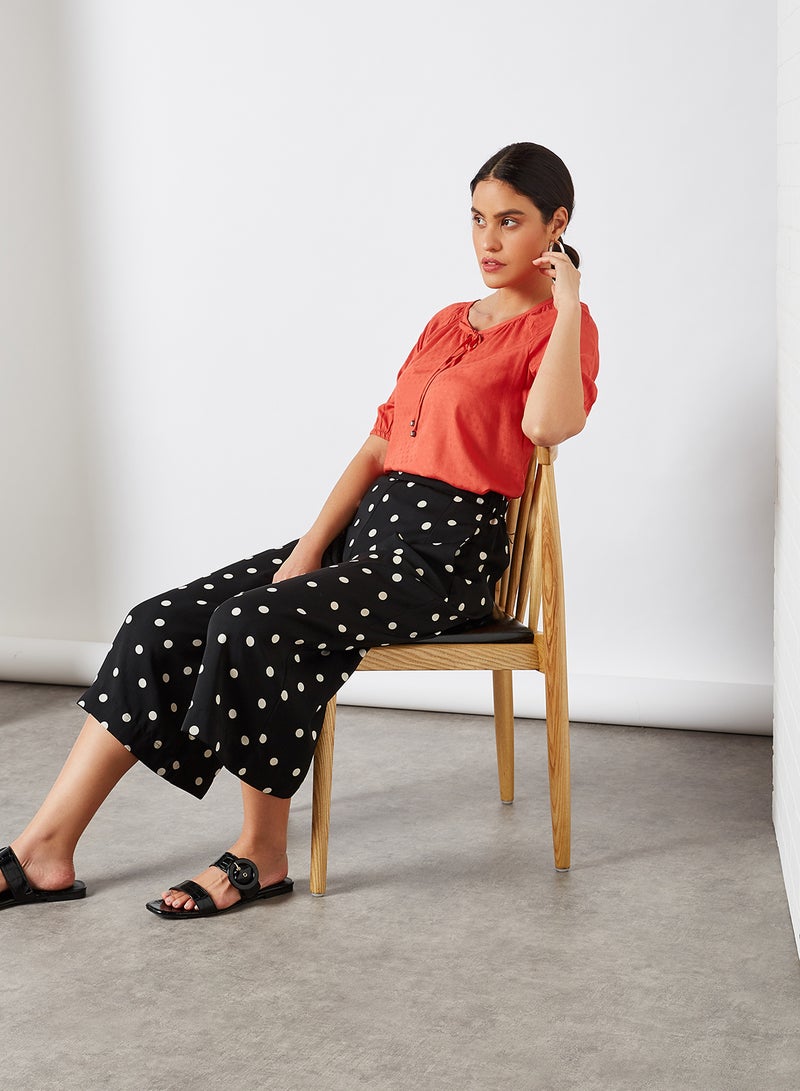 FAME FOREVER Tie-Up Neck Dobby Top Coral  - Image 2