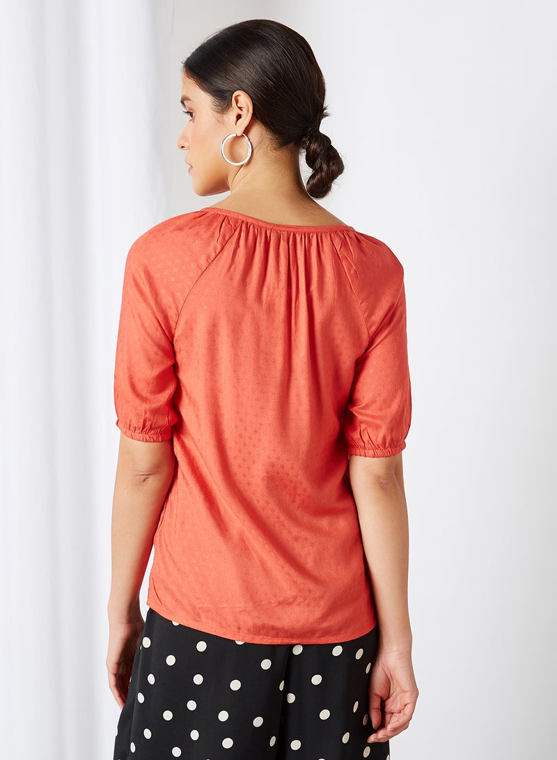 FAME FOREVER Tie-Up Neck Dobby Top Coral  - Image 3