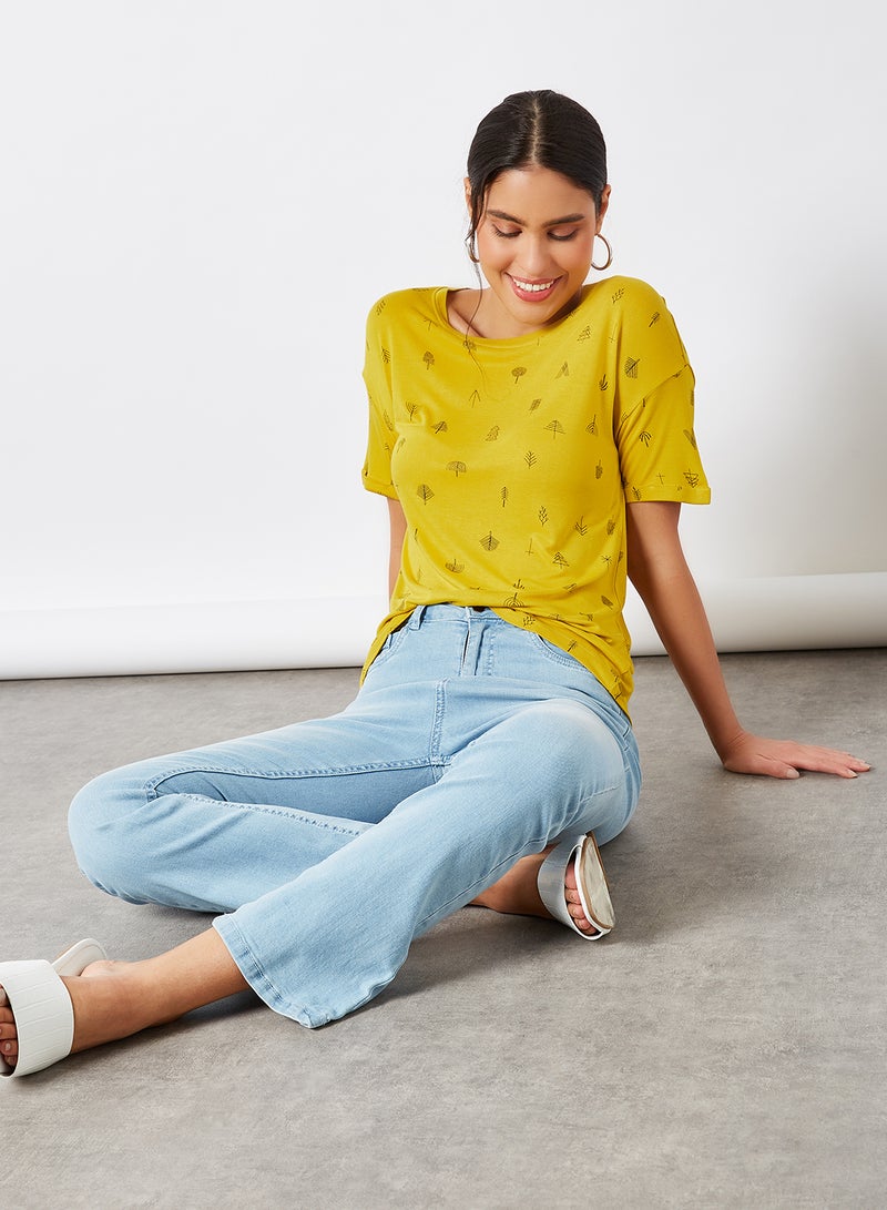 Printed Drop Shoulder T-Shirt Mustard - v1603474598/N40490898V_1