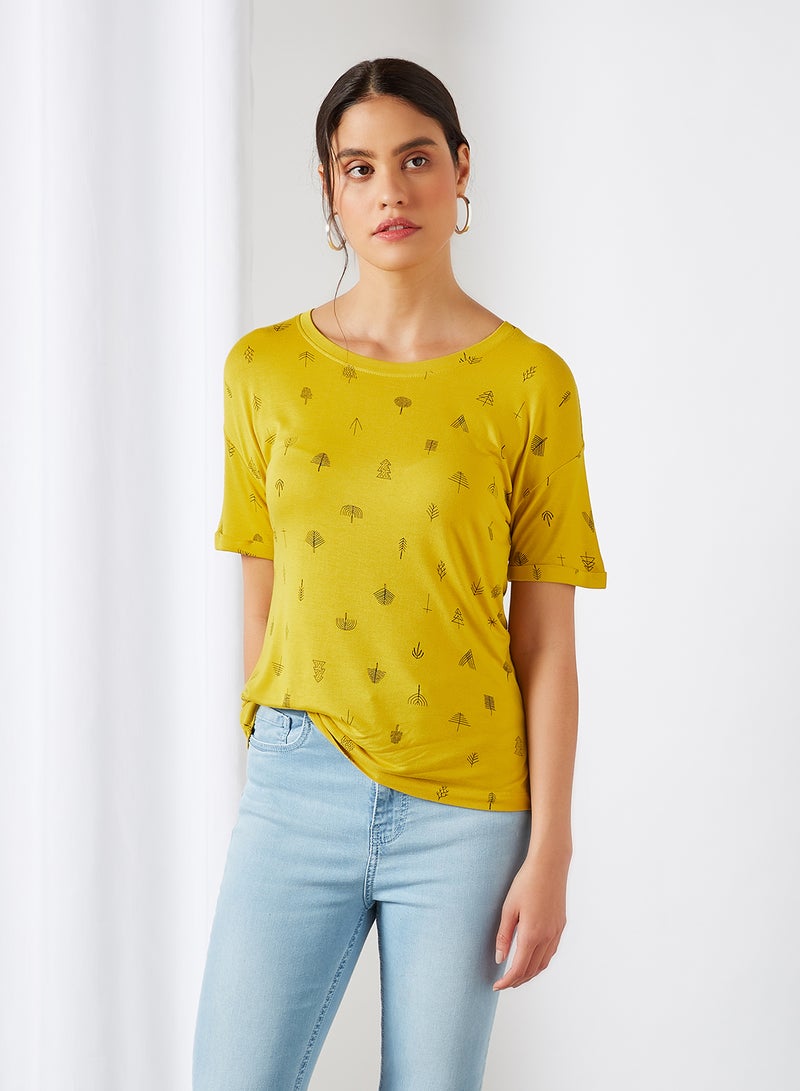 Printed Drop Shoulder T-Shirt Mustard - v1603474598/N40490898V_2