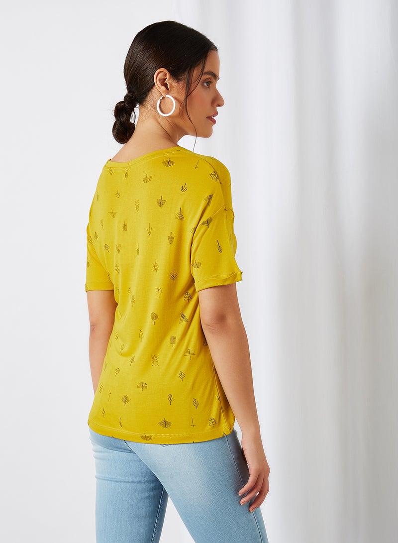 Printed Drop Shoulder T-Shirt Mustard - v1603474598/N40490898V_3