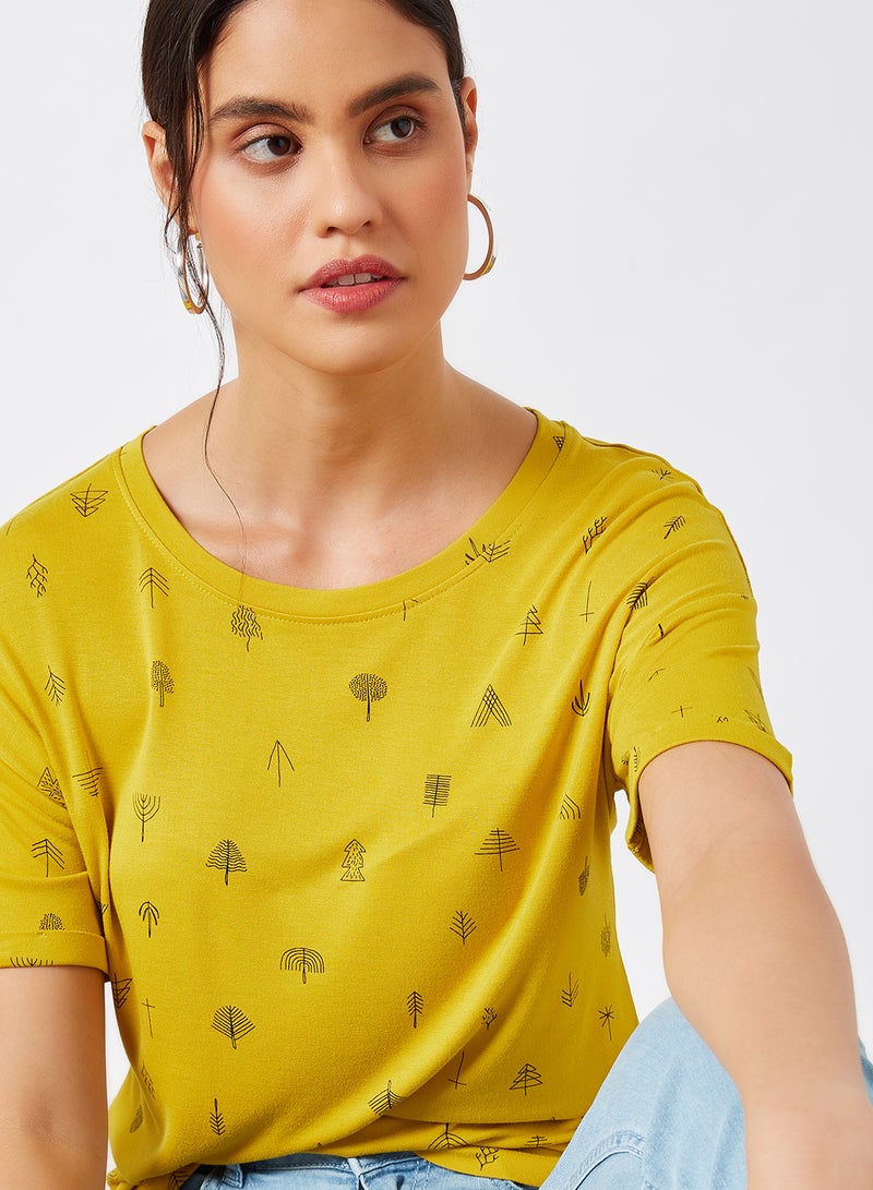 Printed Drop Shoulder T-Shirt Mustard - v1603474598/N40490898V_4