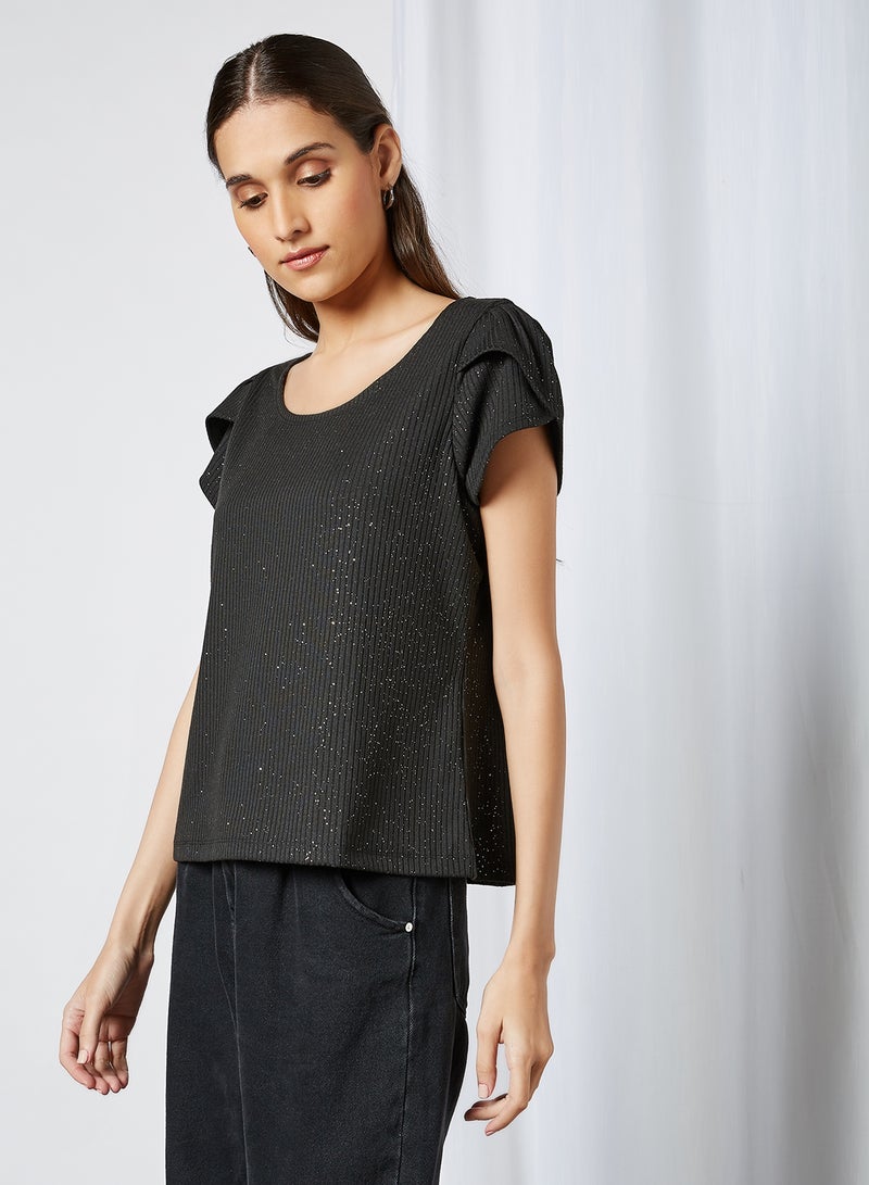 CODE BY LIFESTYLE - Shimmery Ribbed Top Black - Image 1