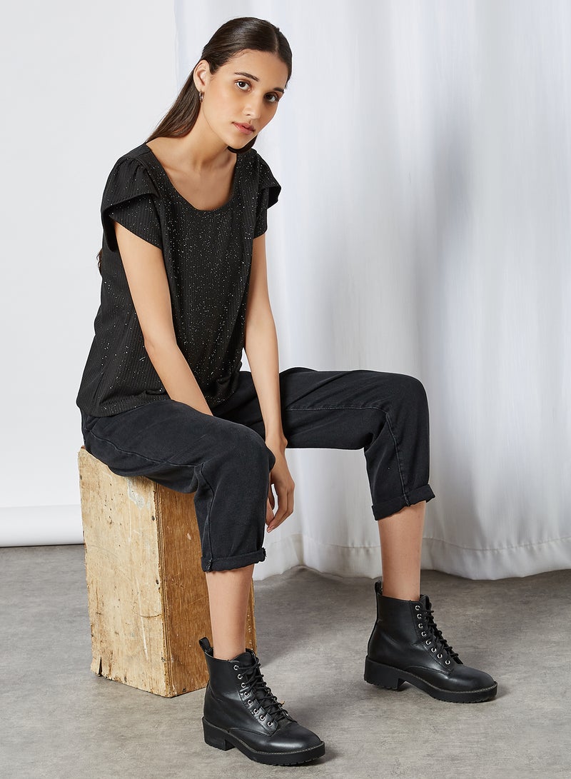 CODE BY LIFESTYLE - Shimmery Ribbed Top Black - Image 1