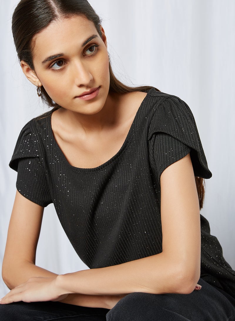 CODE BY LIFESTYLE - Shimmery Ribbed Top Black - Image 1