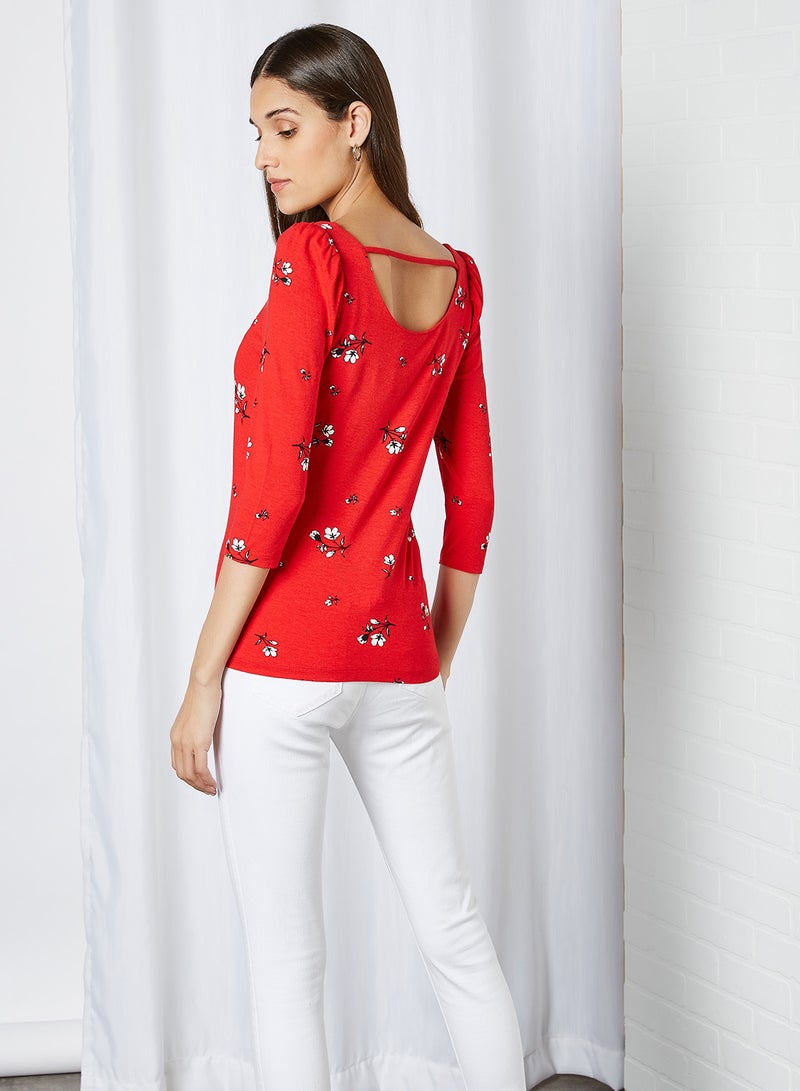 CODE BY LIFESTYLE Floral Print Puff Sleeve Top Red  - Image 2
