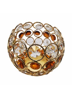 asmat Crystal Stone Embossed Round Hanging Candle Holder Gold/Clear/Orange 9x7cm  - Image 1