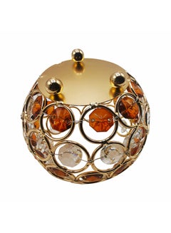 asmat Crystal Stone Embossed Round Hanging Candle Holder Gold/Clear/Orange 9x7cm  - Image 2