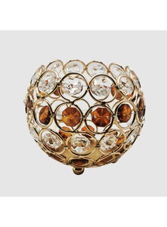 asmat Crystal Stone Embossed Round Hanging Candle Holder Gold/Clear/Orange 9x7cm  - Image 3