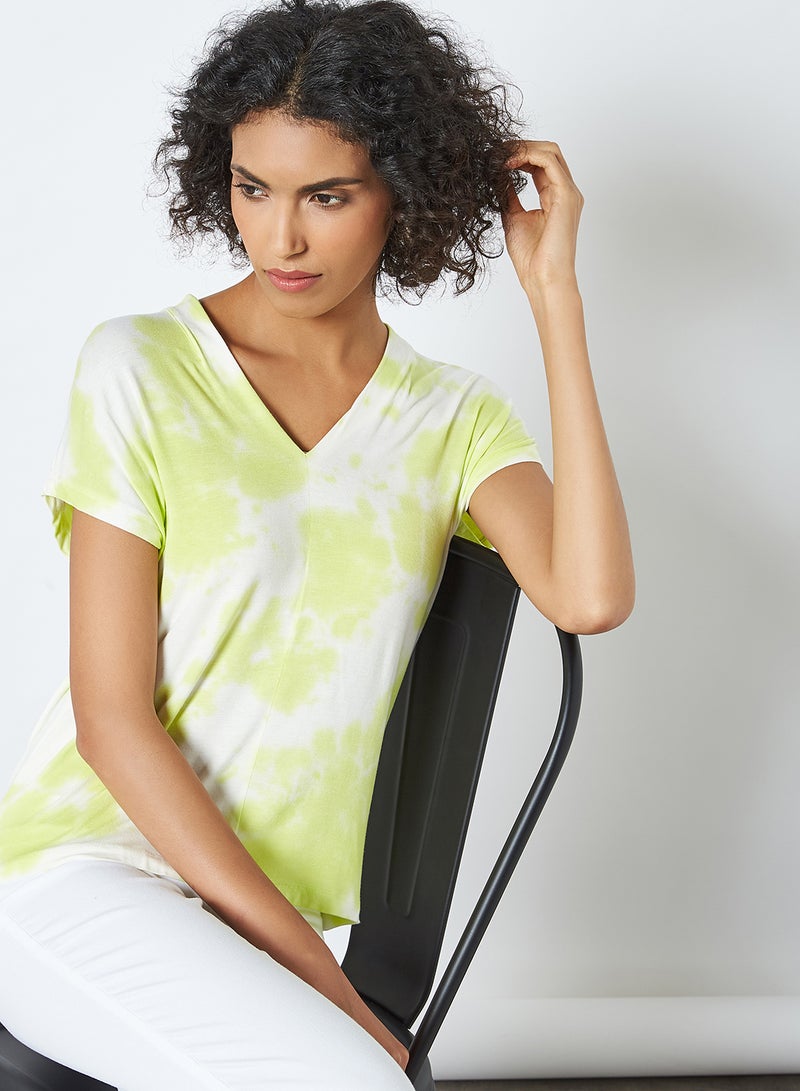 CODE BY LIFESTYLE Tie Dye V-Neck T-Shirt Green  - Image 1