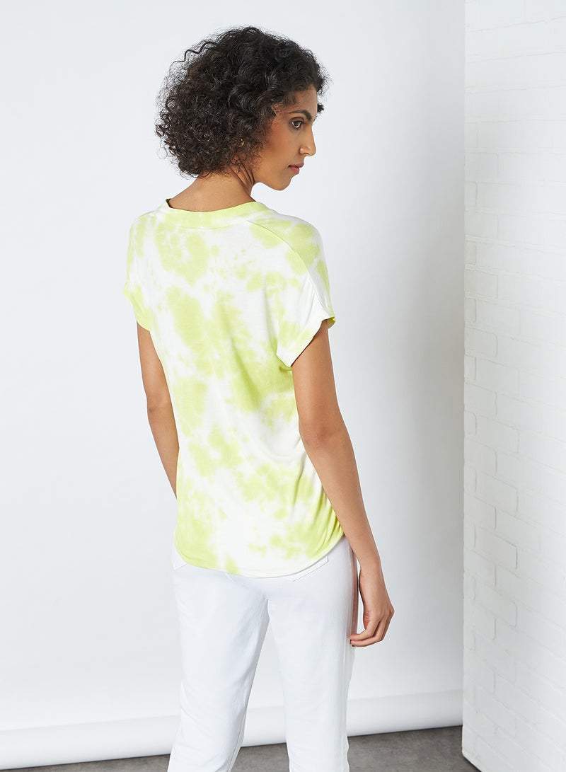 CODE BY LIFESTYLE Tie Dye V-Neck T-Shirt Green  - Image 3