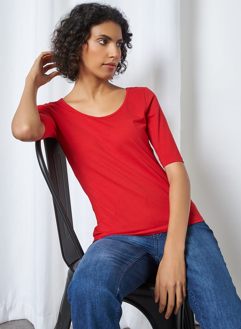 GINGER BY LIFESTYLE Scoop Back T-Shirt Red  - Image 1