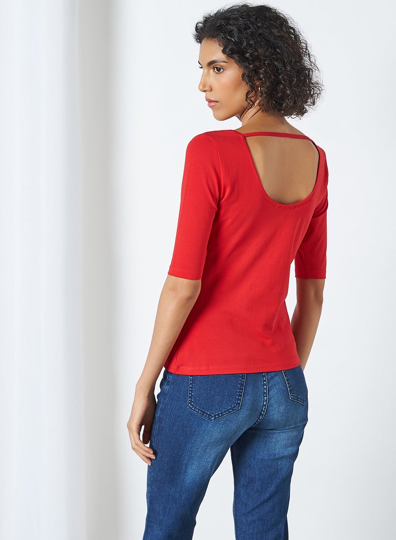 GINGER BY LIFESTYLE Scoop Back T-Shirt Red  - Image 4