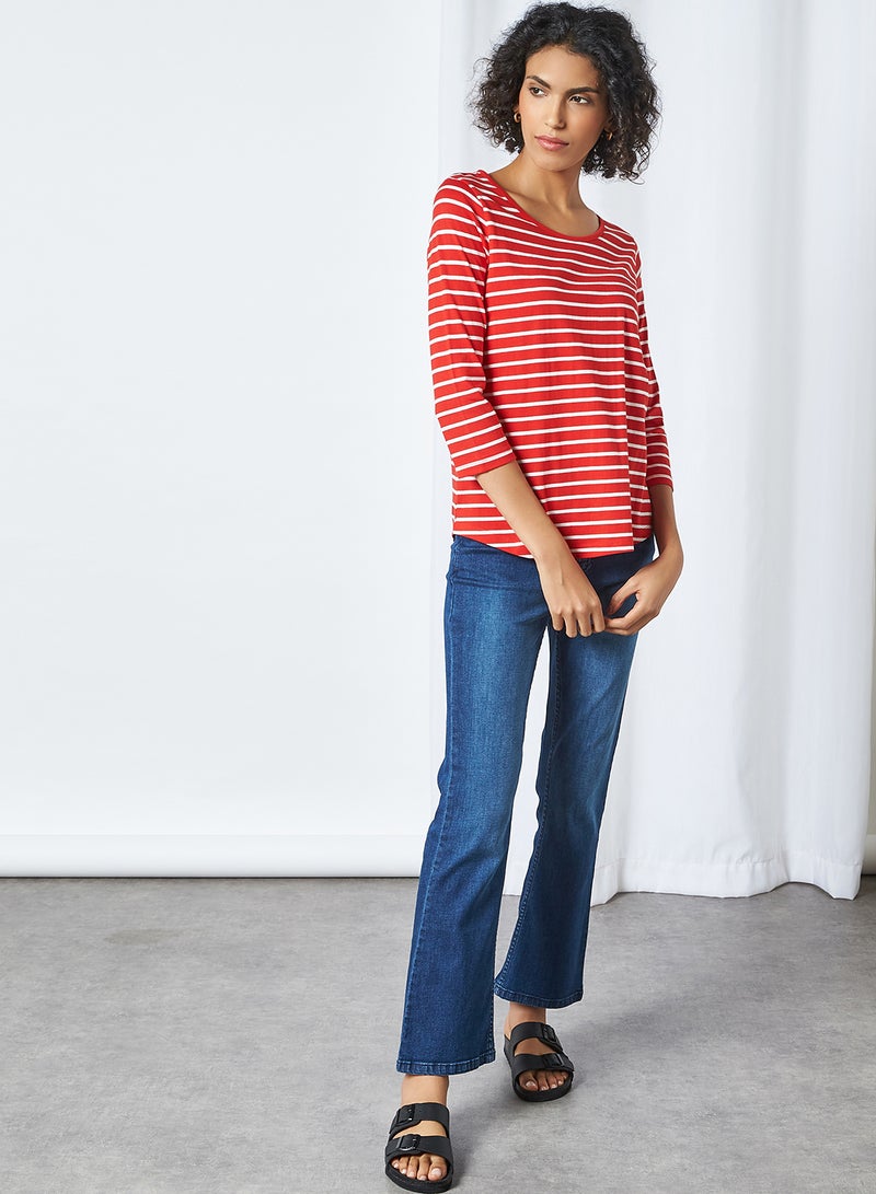 FAME FOREVER Striped Curved Hem T-Shirt Red  - Image 2
