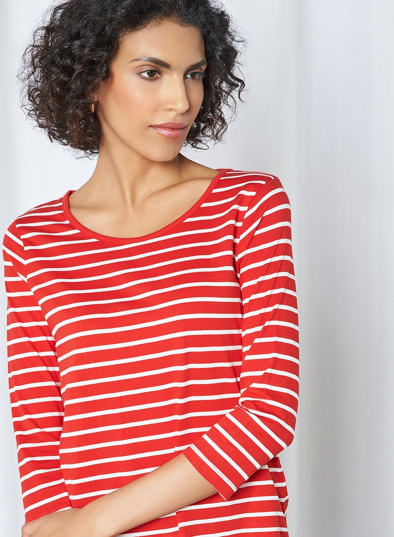 FAME FOREVER Striped Curved Hem T-Shirt Red  - Image 3