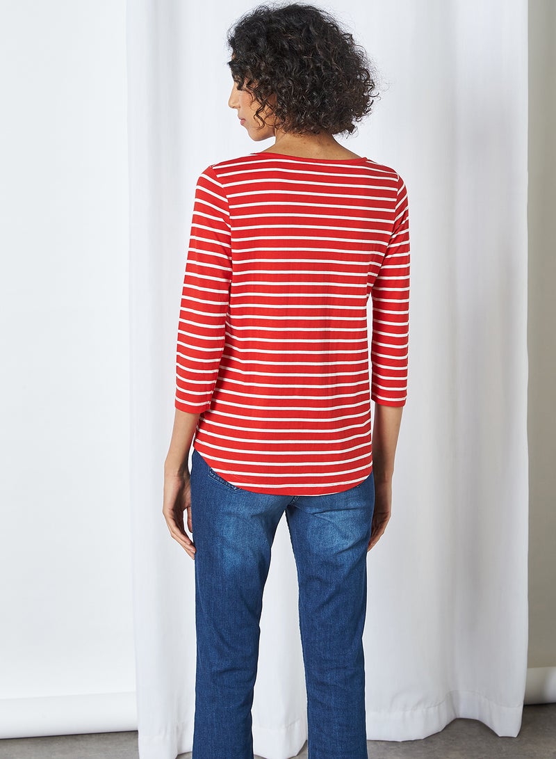 FAME FOREVER Striped Curved Hem T-Shirt Red  - Image 4