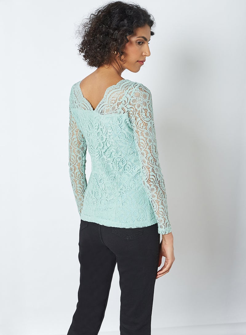 CODE BY LIFESTYLE - Scalloped Lace Top Green - Image 1