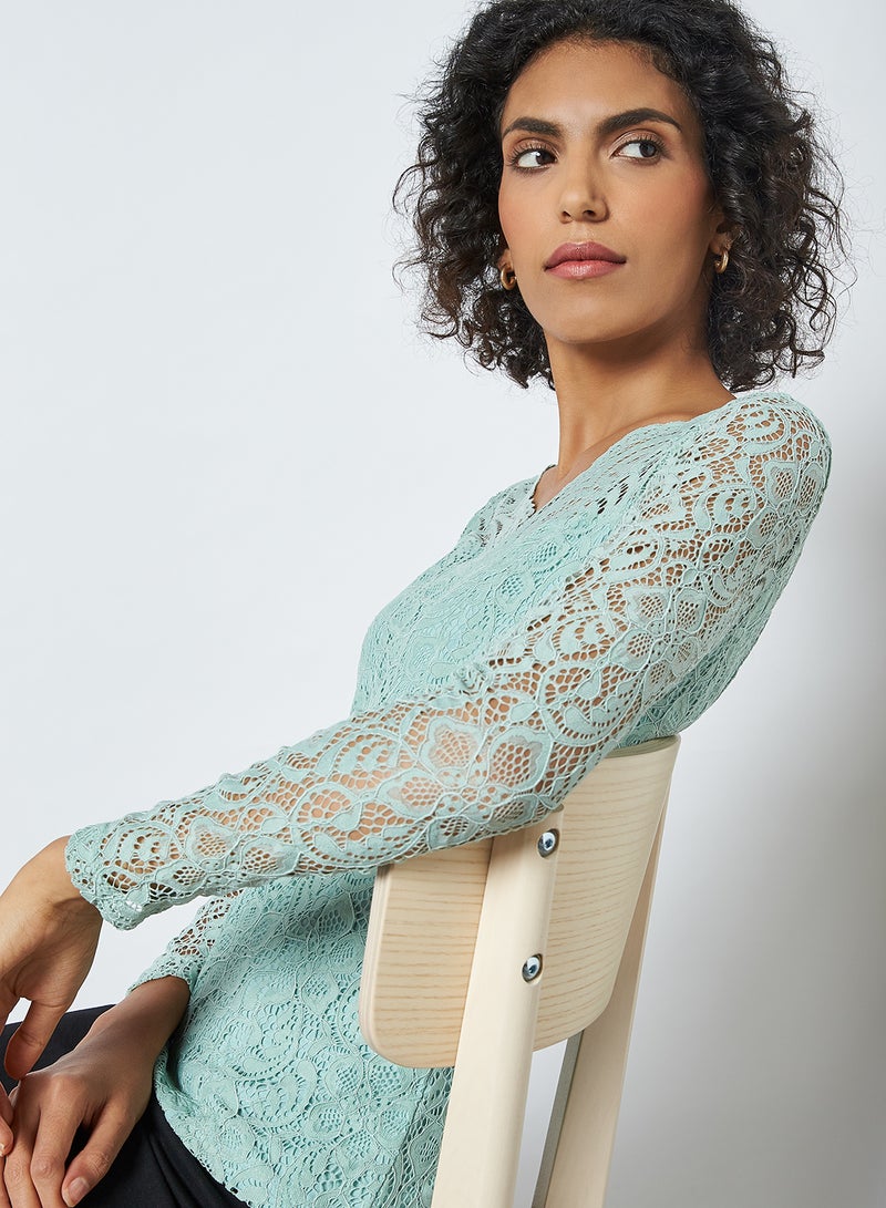 CODE BY LIFESTYLE - Scalloped Lace Top Green - Image 1