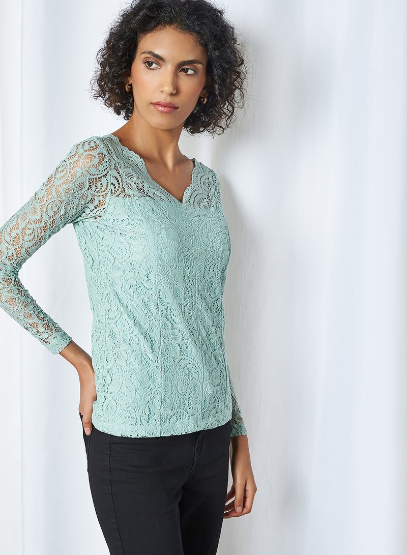 CODE BY LIFESTYLE - Scalloped Lace Top Green - Image 1