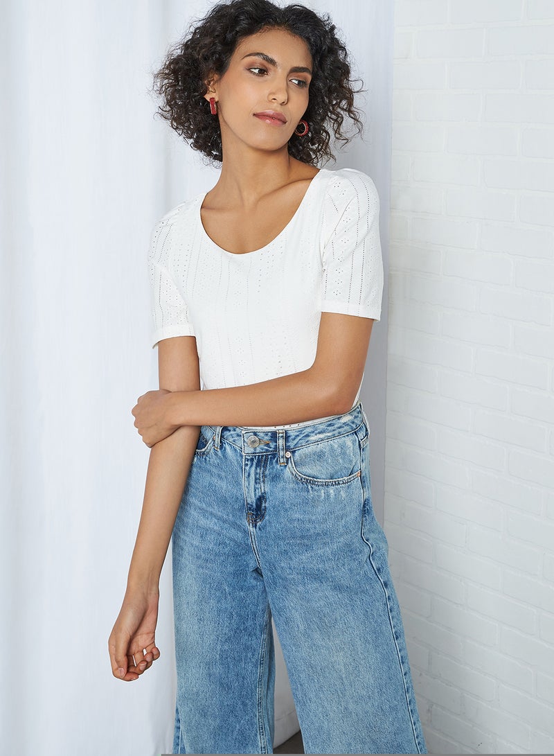 CODE BY LIFESTYLE - Schiffli Slim Fit Top White - Image 1