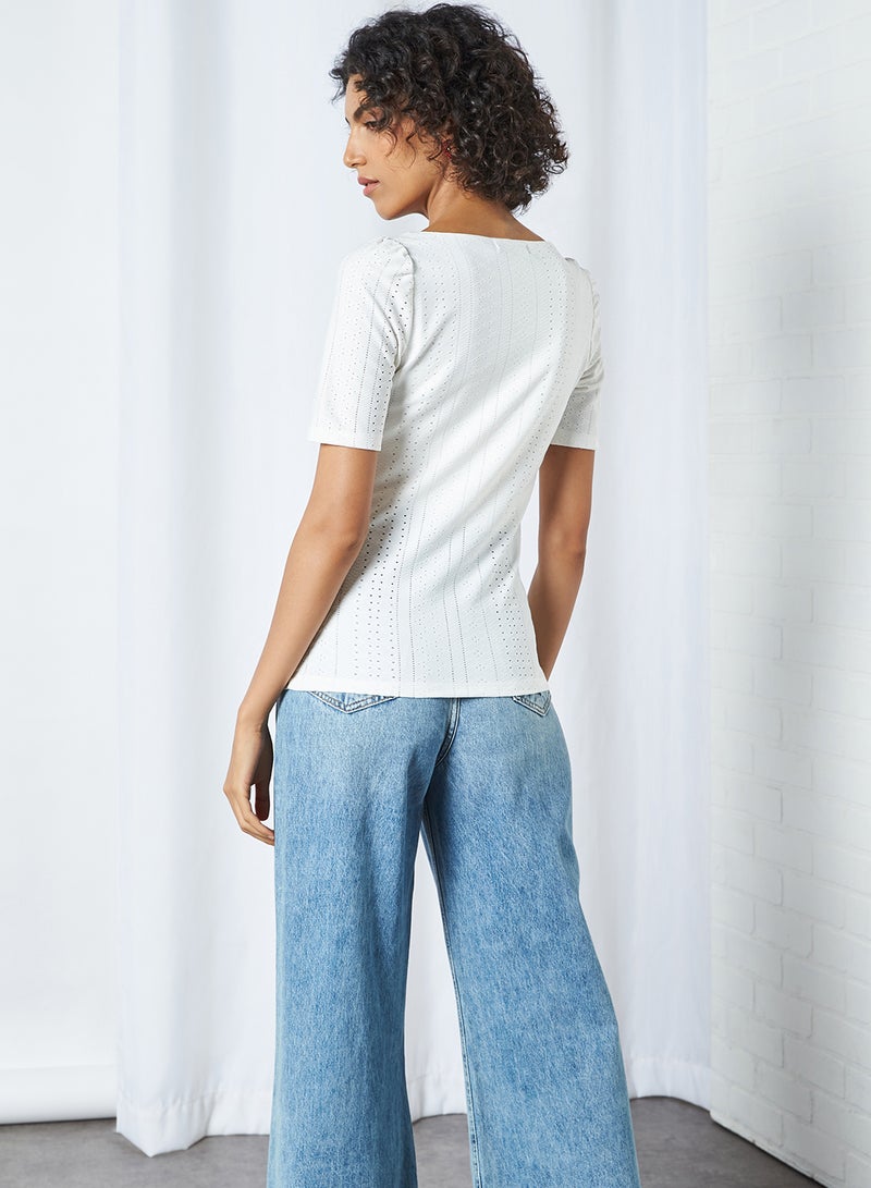CODE BY LIFESTYLE - Schiffli Slim Fit Top White - Image 1