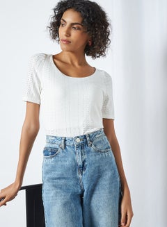 Schiffli Slim Fit Top White