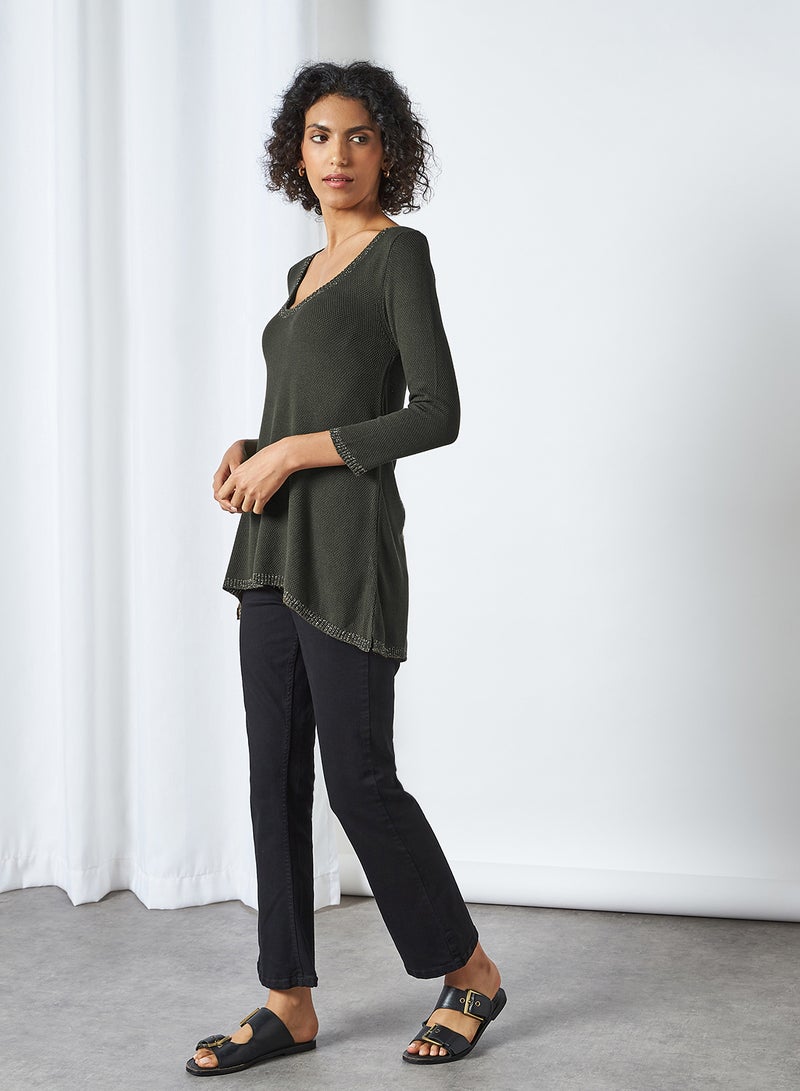 CODE BY LIFESTYLE Hi-Low Hem Flat Knit Top Olive  - Image 2