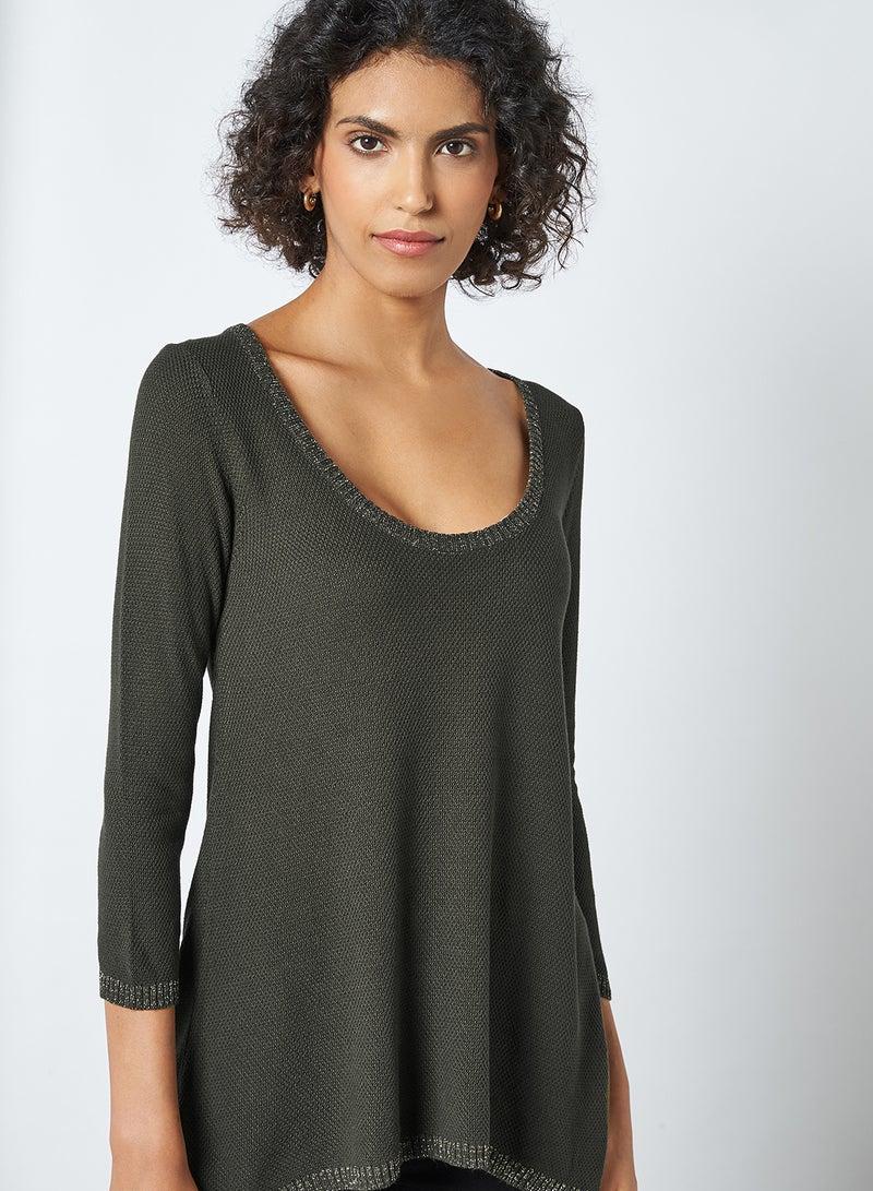 CODE BY LIFESTYLE Hi-Low Hem Flat Knit Top Olive  - Image 3