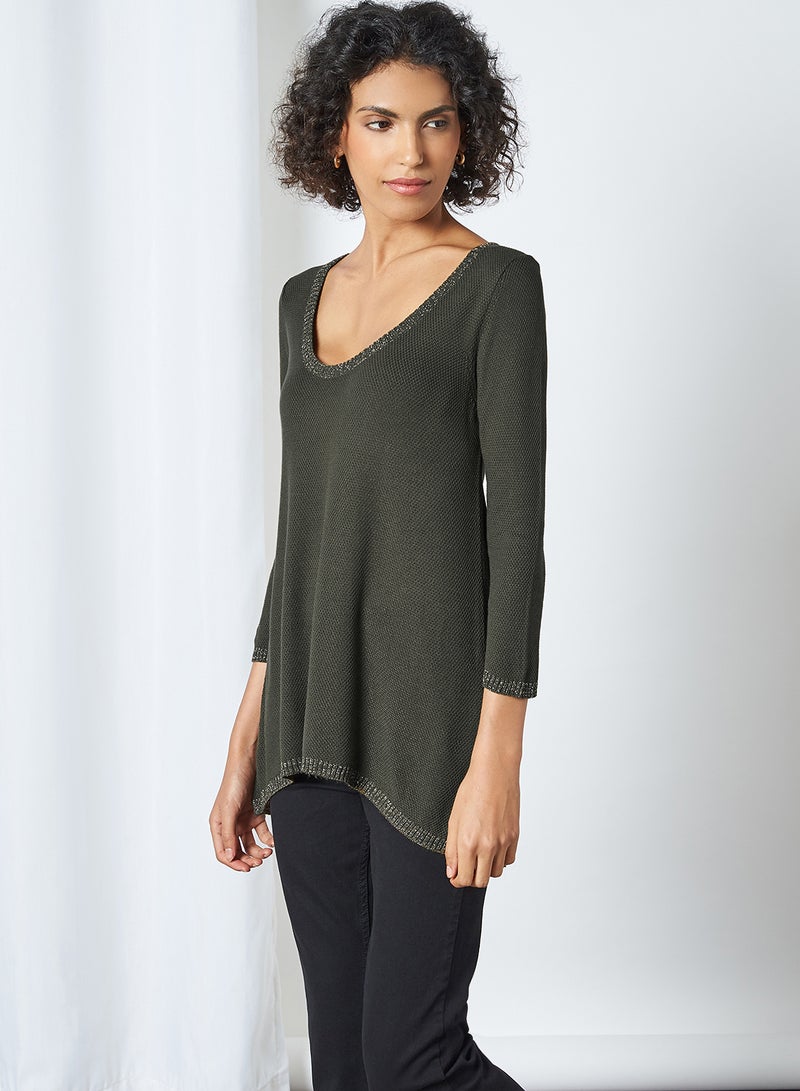 CODE BY LIFESTYLE Hi-Low Hem Flat Knit Top Olive  - Image 1