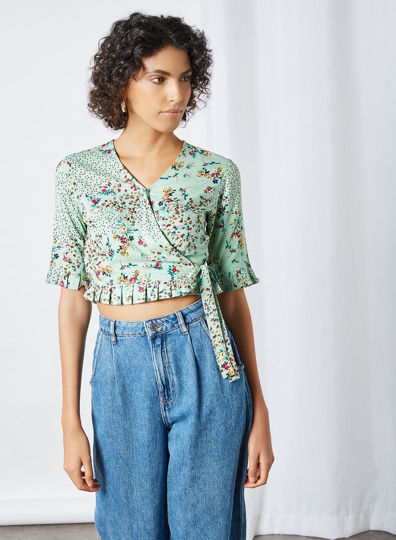 Floral Print Crop Top Sea Green - v1603520100/N40490551V_2